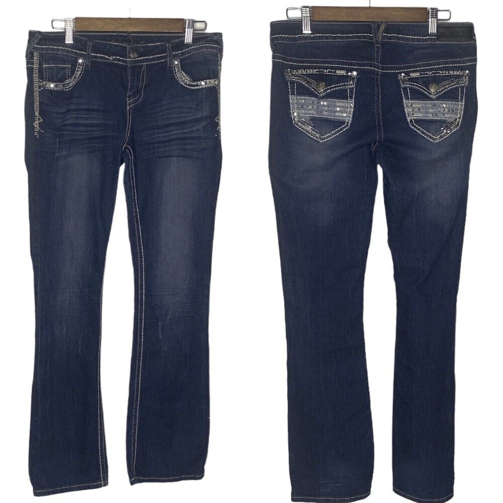 Twenty One Black Skinny Boot Jean Women   7/8 Medium Wash Blue Denim distressed